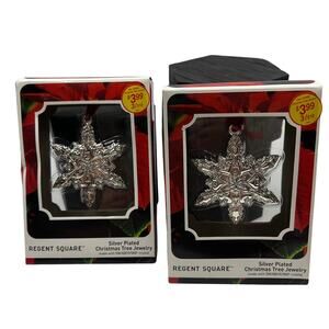 Silver‎ Plated Regent Square Snowflake Crystal Accent Christmas Jewelry NIB NEW